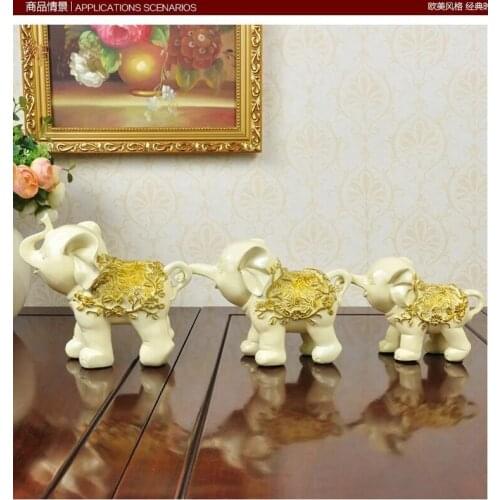 2 Color Household 3PCs Elephant Family (Parents And Child) Resin Home Decorating Cinnabar Ornaments Office Decoration Tableware