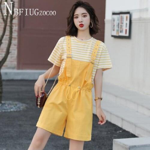 2020 Summer New Women Sets Stripe T Shirt And Jumpsuit Female Sets
