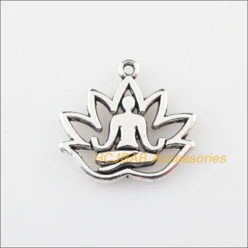 12Pcs Tibetan Silver Color Lotus Flower Bodhisattva Charms Pendants 16.5x18mm
