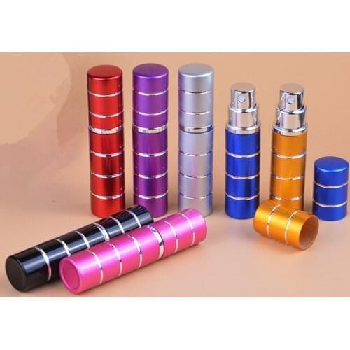 500pcs 5ml Stitching Glass Perfume Pump Bottle Atomizer Anodized Aluminum Glass Travel Refillable Spray Container new