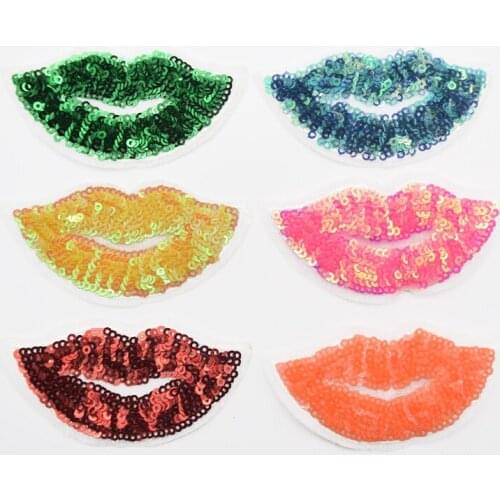 60pc/set 6color Sequin Lips Lipstick Embroidered Iron On Fashion Patch DIY