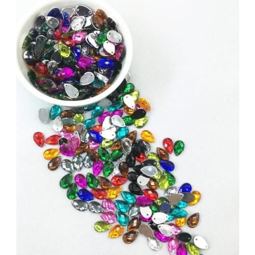 8*13mm Sewing Crystal AB Acrylic Flatback Rhinestones Sew On Stones Drop Shape Strass Crystals for DIY Clothes Jewelry 2 hole