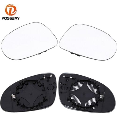 POSSBAY Car Mirrors White Left/Right Drive Side Heated Electric Wing Door Mirror Glasses for VW Golf/R32/GTI/Rabbit 2006-2007