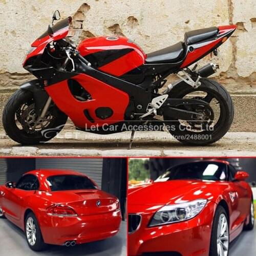 Car styling Bright Red Glossy Vinyl Car Decal Wrap Sticker Black White Gloss Film Wrap Retail For HOOD Roof Motorcycle Scooter