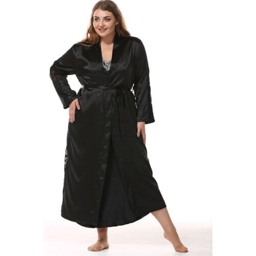 Bath robe home service black sexy lace edge pajamas female plus size nightgown elegant bride robe sexy nightwear koszula nocna