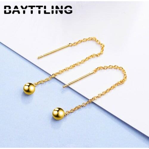 BAYTTLING 925 Sterling Silver 60MM Gold/Silver Round Bead Pendant Tassel Drop Earrings For Women Fashion Wedding Gift Jewelry