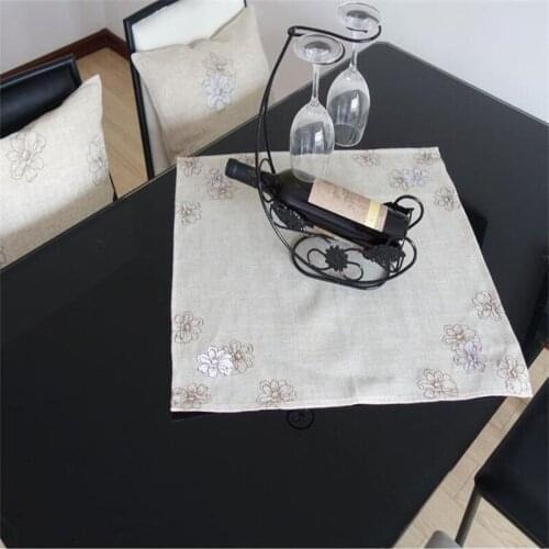 Free Shipping Cotton Natural Linen Flower Gray Embroidery Tablecloth Cup Mat Blanker Place Wedding Living Decorate Antependium