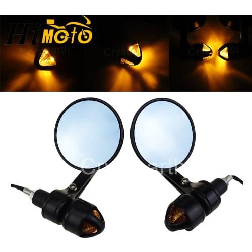 7/8" 22mm Motorcycle Handle Bar End Mirrors Side Mirror w/ LED Turn Signals Universal For Honda Harley Cafe Racer Bobber Chopper