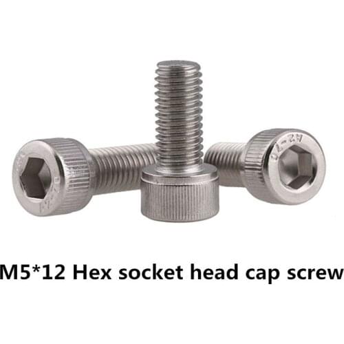 Parafuso Drywall 100pcs M5*12 Hex Socket Head Cap Screw, Din912 304 Stainless Steel Hexagon Allen Cylinder Bolt, Cup Screws