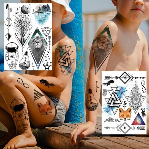Long Lasting Temporary Tattoos For Kids Adult Realistic Fake Geometric Space Tatoos Washable Lion Fox Arrow Tattoo For Holiday