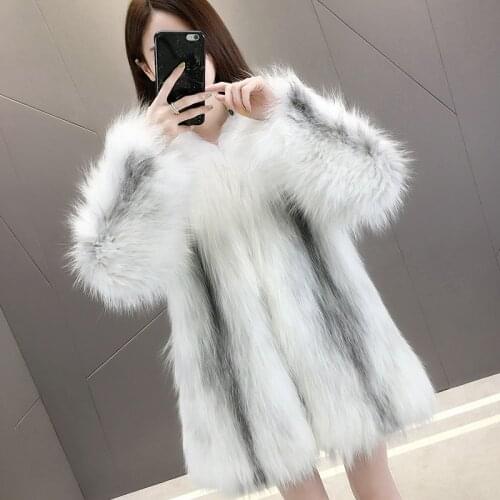 Exclusive high-end custom luxury cross fox fur coat marble style color top new design popular rare good quality fox fur coat