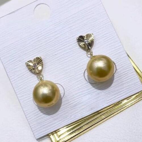 Elegant 10-11mm south sea round gold pearl earring18k