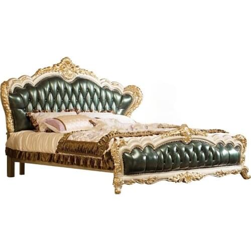 European leather bed palace master bedroom wedding bed luxury large villa solid wood carved double bed