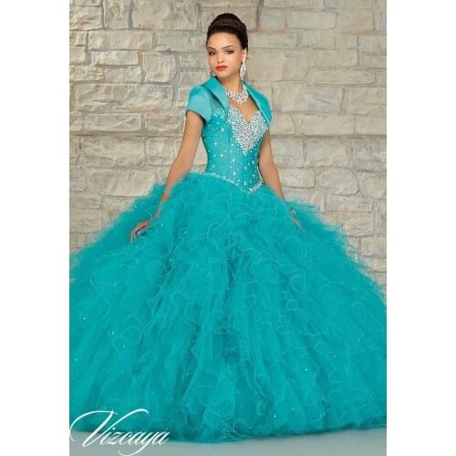 Custom Made Sparking Beaded New Fashion Turquoise Blue Red Girl Quinceanera Dresses High Quality Customized Size 2016