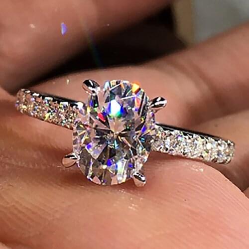 10K AU417 White Gold Women Wedding Anniversary Engagement Party Ring 1 2 3 4 5 Carat Oval Moissanite Diamond Ring Trendy Elegant