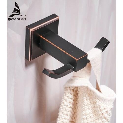 Robe Hooks Modern Style Copper Black Bathroom Hangings Black Towel Rack Clothes Hook Home Decoration Bathroom Hardware WF-92501R