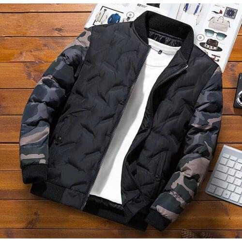 Camouflage Winter Jacket Men Patchwork Zipper Coat Cotton Slim Outwear Casual Oversized Men Hip Hop Streetwear Jacket Jaquetas