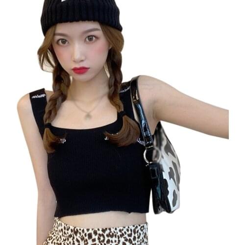 Daxin Summer Womens Sleeveless Tanks Slim Bottoming Knit Camisole Exposed Navel Vest Tank Top Female Crop Top Ladies Camis