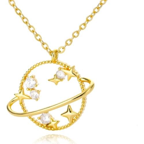 Clavicle Round Necklace For Women Cute Zircon Star Planet Saturn Charm Choker Pendant Necklaces Jewelry Gift Bijoux Femme