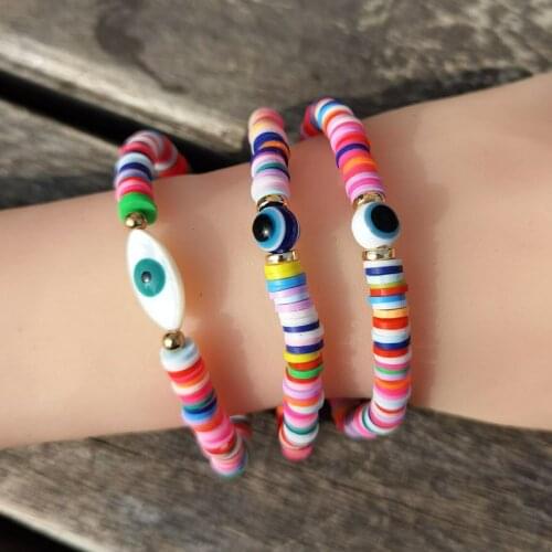 Bohemia Fashion Colorful Soft clay Eye Bracelets Handmade Woman for Spring Jewelry