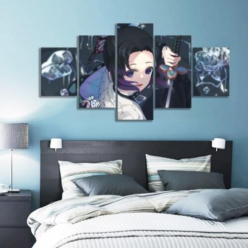 Home Decoration Modular Painting 5 Pcs HD Anime Girl Kimetsu No Yaiba Shinobu Poster Canvas Demon Slayer Prints Art Framework
