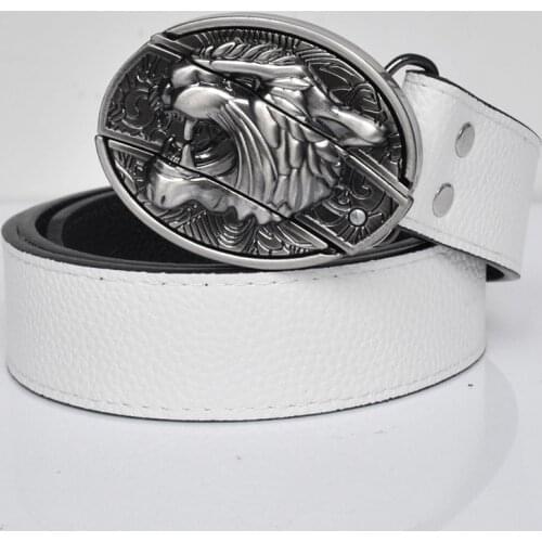 Mens Black and white Both sides Multipurpose Belt Tiger Dragon Wolf spider Vulture Eagle skull Undead ghost poker cross Buckle