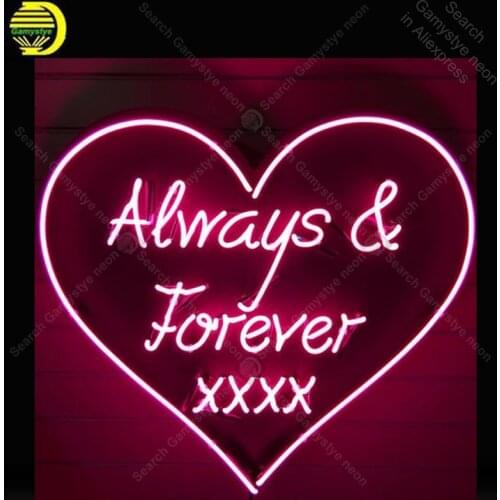 Neon Sign for Always & Forever Glass Tube Handmade Pink Heart neon light Sign Decorate home Iconic Neon Light Lamp Advertise
