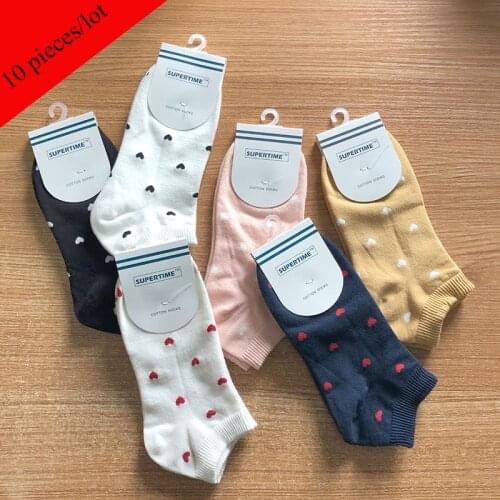 10 peice/5 Pair Lot Socks Women Socks Pack Happy Pink Cute Love Heart Print Short Socks womens Cotton harajuku Ankle sock meias
