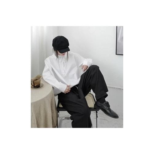 2020 new autumn and winter design feeling minority dark department collar and mouth careful machine loose shirt woman