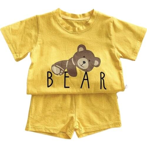 Clothes For Newborns 2Pcs Casual Cotton Sets Cartoon Little Bear Short Sleeve Tops Short Pants 2021 Summer Clothing For 0-24M
