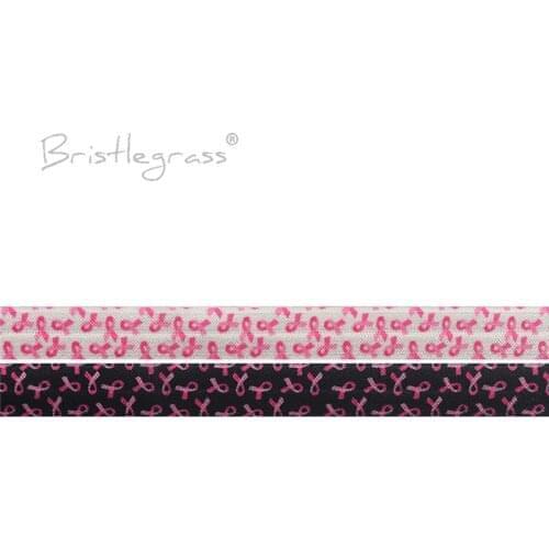 BRISTLEGRASS Wholesale 50 Yard 5/8" 15mm Pink Breast Cancer Awareness Print FOE Foldover Elastic Spandex Satin Band Dress Sewing