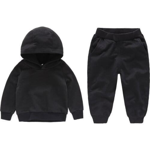 Autumn Winter Toddler Baby Boys Girls Clothes Sets Solid Kid Top Hooded Pullover + Trousers Pants Cotton Clothes for Children