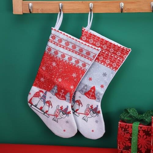 Christmas Decor Red White Rudolph Large Christmas Stocking Candy Bag Kids Gift Bag Party Home Fireplace Decor Sock Pendant