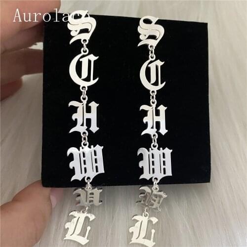 AurolaCo Gold Mirror Retro Long Sexy Simple Personality Big Honey Font LOVE Letter Earrings