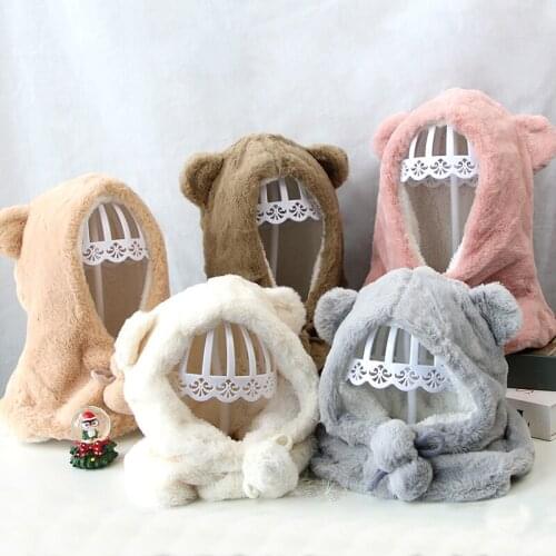 Cute Bear Ear Baby Hat Winter Warm Plush Kids Hat For Girl Boy Bonnet Hat Solid Color Outdoor Ear Protection Soft Toddler Cap