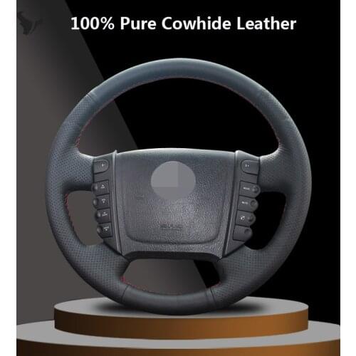 Hand-stitched Black Genuine Leather Steering Wheel Cover for Ssangyong Rexton Rexton W Rodius