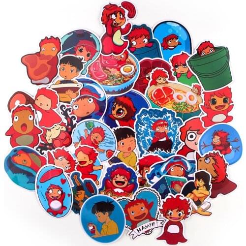 100Pcs Japanese Anime Ponyo Stickers Ghibli Hayao Miyazaki Totoro Spirited Away Princess Mononoke KiKi Stationery Comic Stickers