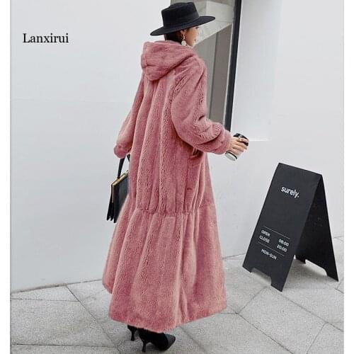 Autumn Winter Faux Fur Hoodie Coat Women Casual Luxury Long Oversize Loose Hooded Fur Jacket Female Thick Warm Plush Outwear