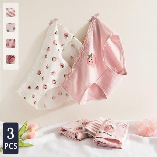 Norns Strawberry cotton underwear womens middle waist cotton crotch Japanese cute girl student bag hip breathable cotton briefs
