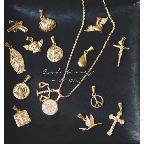 RHYSONG No Fade Stainless Steel Gold Pendant Vintage Cross Handmade Charm For Women Mens Jewelry Making Without Chain Necklace