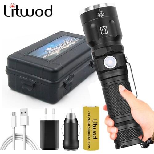 XHP70 Led Flashlight 18650 or 26650 Rechargeable Battery Bulbs Zoom in Flash Light Torch Shock Resistant Hard Light Self Defense