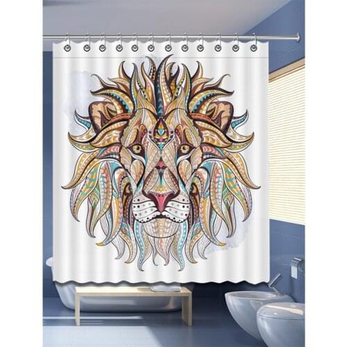 72'' Cartoon Lion Head Pattern Customized Bathroom Waterproof Fabric Shower Curtain Polyester 12 Hooks Bath Accessory Sets