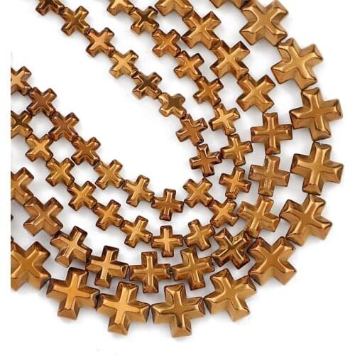 6/8/10MM Copper Cross Jesus Hematite Natural Stone Spacer Loose Beads For Women Jewelry Making Diy Bracelet Pendant Accessories