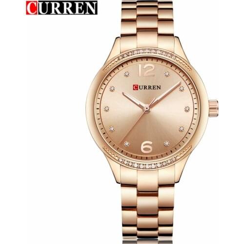 Curren Womens Fashion Casual Women Watches Top Brand Luxury Gold Full Steel Quartz Watch Dress Ladies Wristwatch Jewelry Gifts