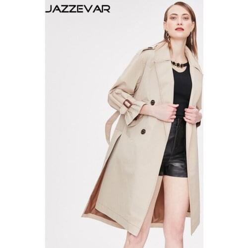 Trench coat long spring waterfall runway dust coats women 2019 plus size double breasted female ladies windbreaker beige belt