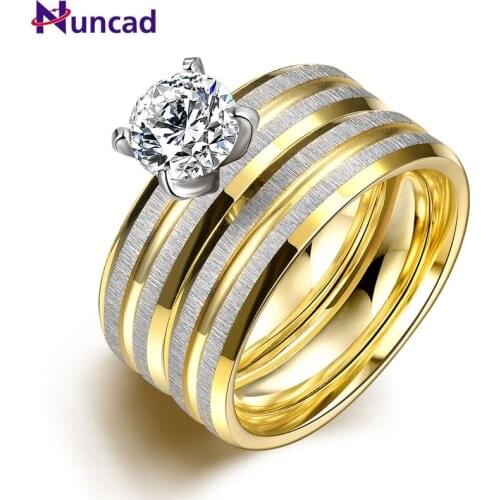 Women 2PCS/1SET Titanium Steel Golden Marriage Engagement Rings Bague Homme Bagues Anel Falange Bayan Yuzuk US Size 6-9 Jewelry