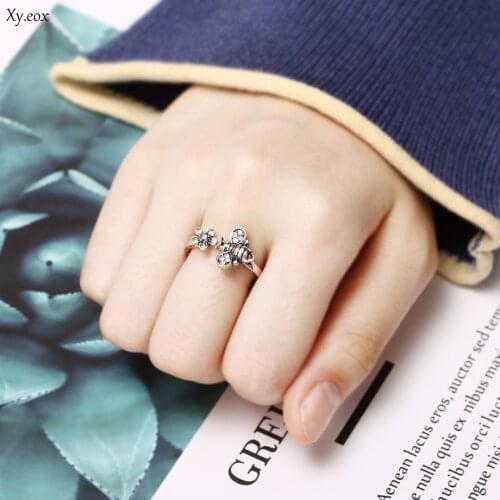 Womens Cute Honey Bee And Flower Cool Elegant Adjustable Open Ring Jewelry