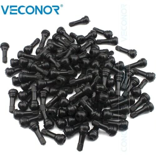 Veconor 100PCS TR413 Snap-In Tire Valve Stems Short Black Rubber Wheel Replacement With Dust Cap