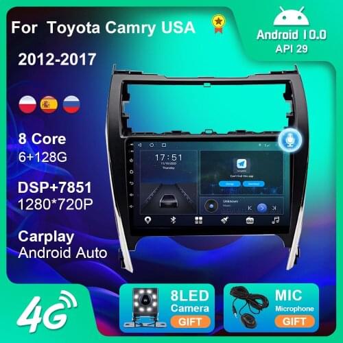 128G For Toyota Camry USA 2012-2017 Android 10 GPS Navigation Android Auto 4G WIFI Carplay Camera Car Radio 2 Din DVD Player