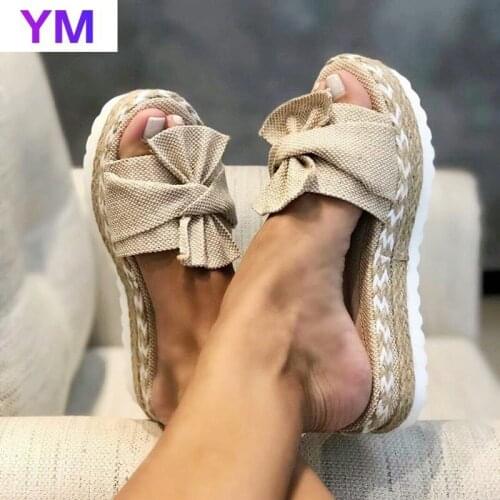 2021 Bow Sandals Summer Flat Shoes Butterfly-knot Shoes Women Designers Wedge Heel Ladies Beach Party Sand Women Shoes Sandals